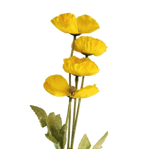 Yellow Artificial Poppy Flower Stems Silk & Plastic Foliage Single Stem Realisti - Picture 4 of 13